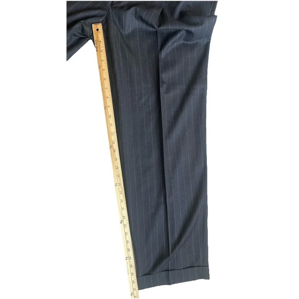 Vtg Hickey Freeman Loro Piana Wool Pinstripe Suit 42L‎ Charcoal Gray Made in USA